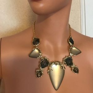 Alexis Bittar champagne lucite with stones & crystals in gold tone setting. NWT
